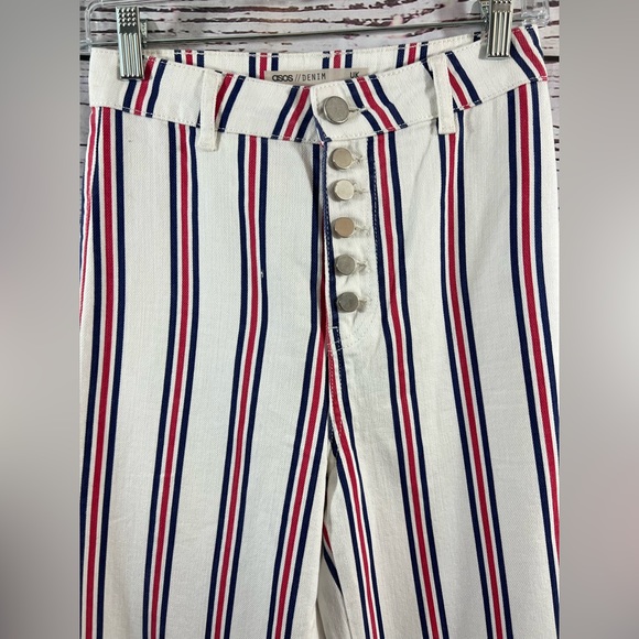 ASOS Design Tall Full Length Wide Straight Leg Striped Jeans Size 26x36 - Picture 3 of 10